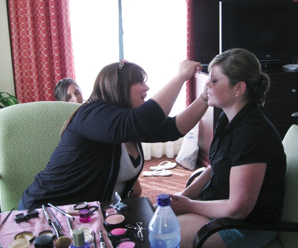 Getting make-up applied